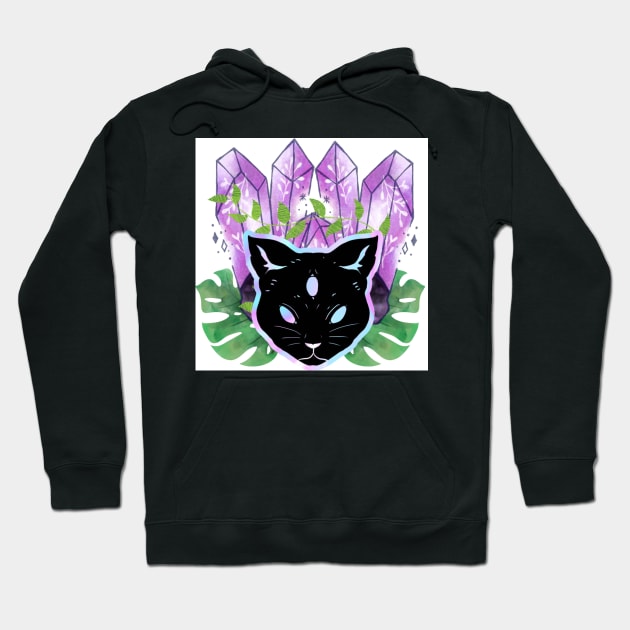 Magic Crystal Cat with Plants Hoodie by moonphiredesign